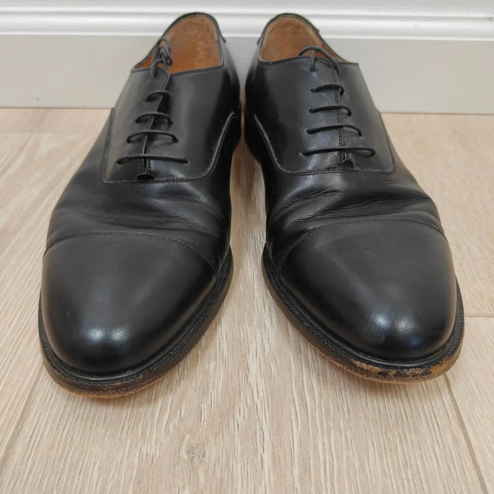 Salvatore Ferragamo Mens Oxford 11D Black Cap Toe Leather Classic Luxury Shoes